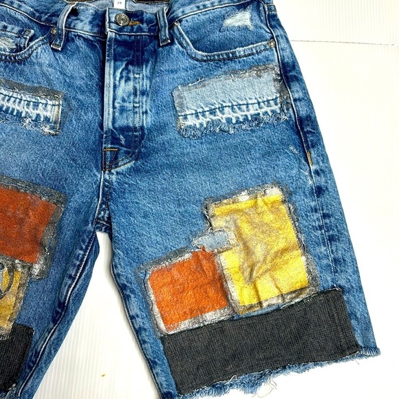 Frame Denim Le Slouch Bermuda Distressed Shorts with custom embellishments - Picture 5 of 7
